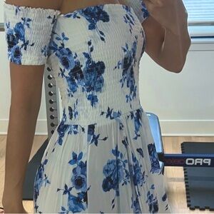 Altar'd State Blue Floral Off-Shoulder Midi Dress